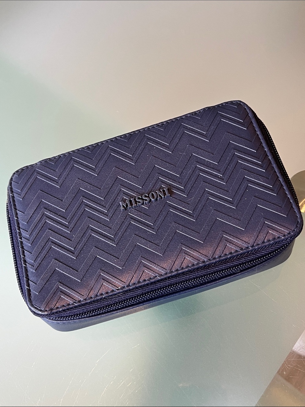 Missoni Navy Chevron Quilted Zip Toiletry Pouch